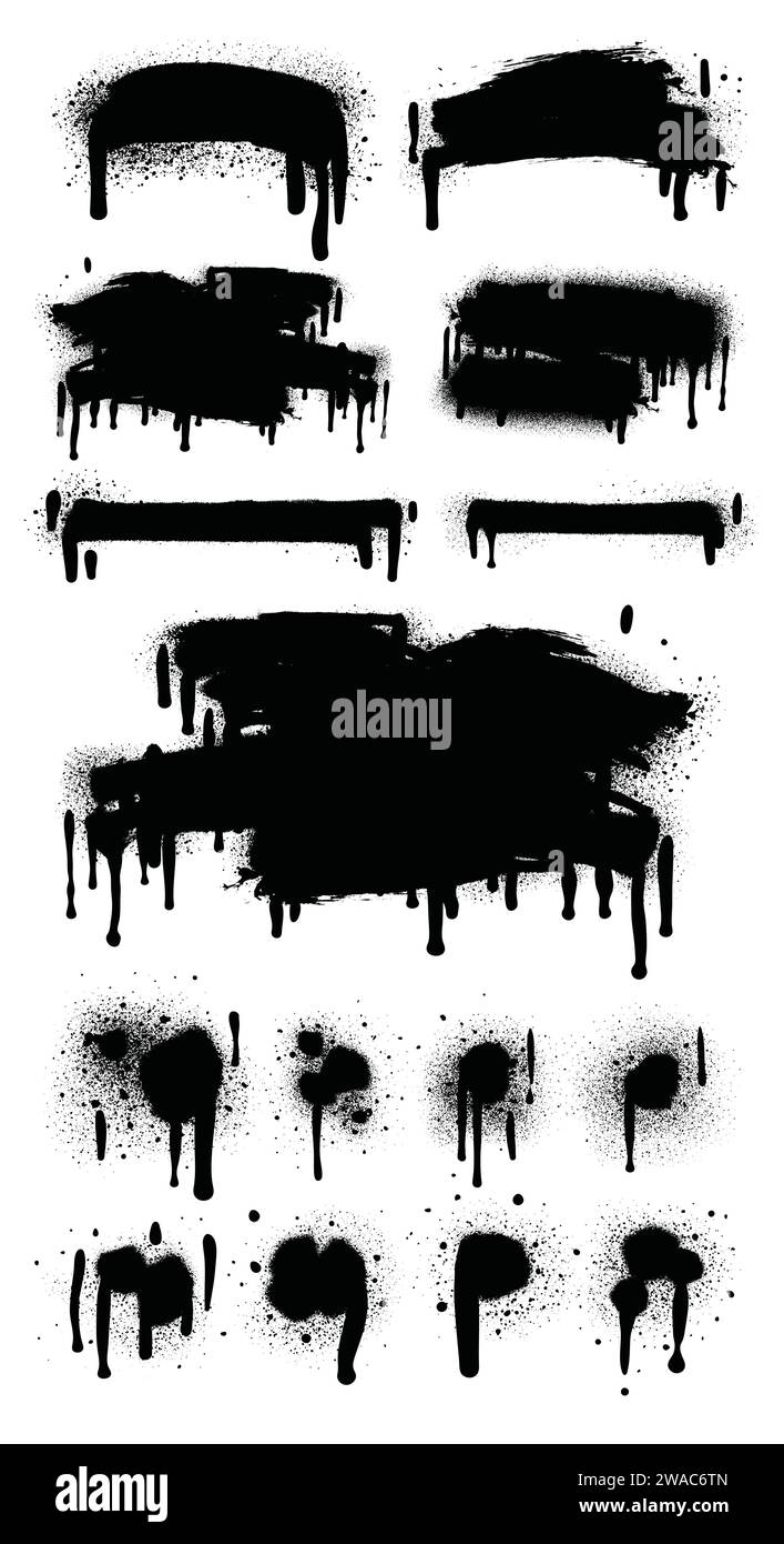 Vernice spray di colore nero o elemento di design graffiti sullo sfondo bianco della parete. Illustrazione Vettoriale