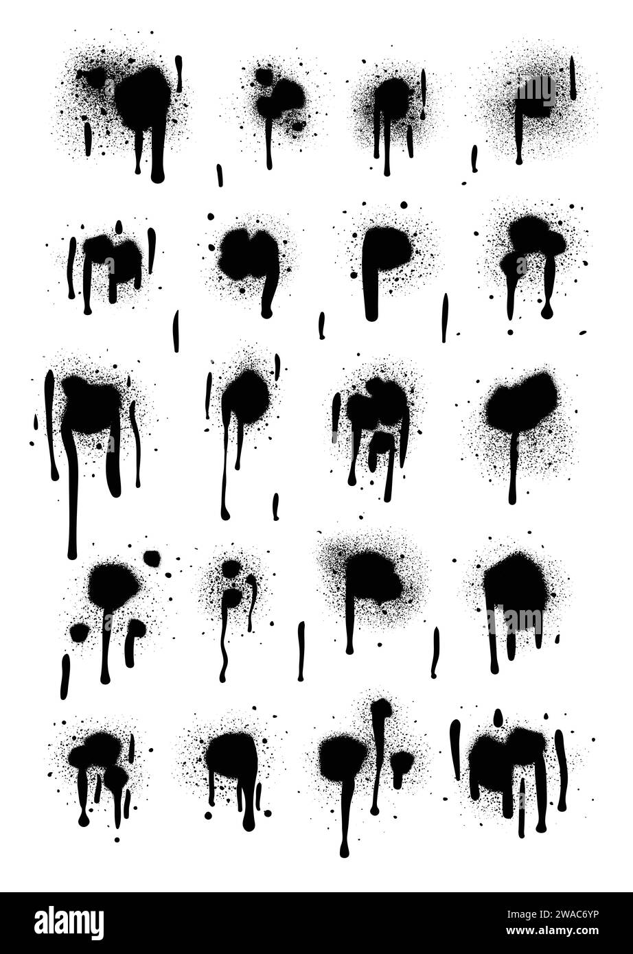 Vernice spray di colore nero o elemento di design graffiti sullo sfondo bianco della parete. Illustrazione Vettoriale