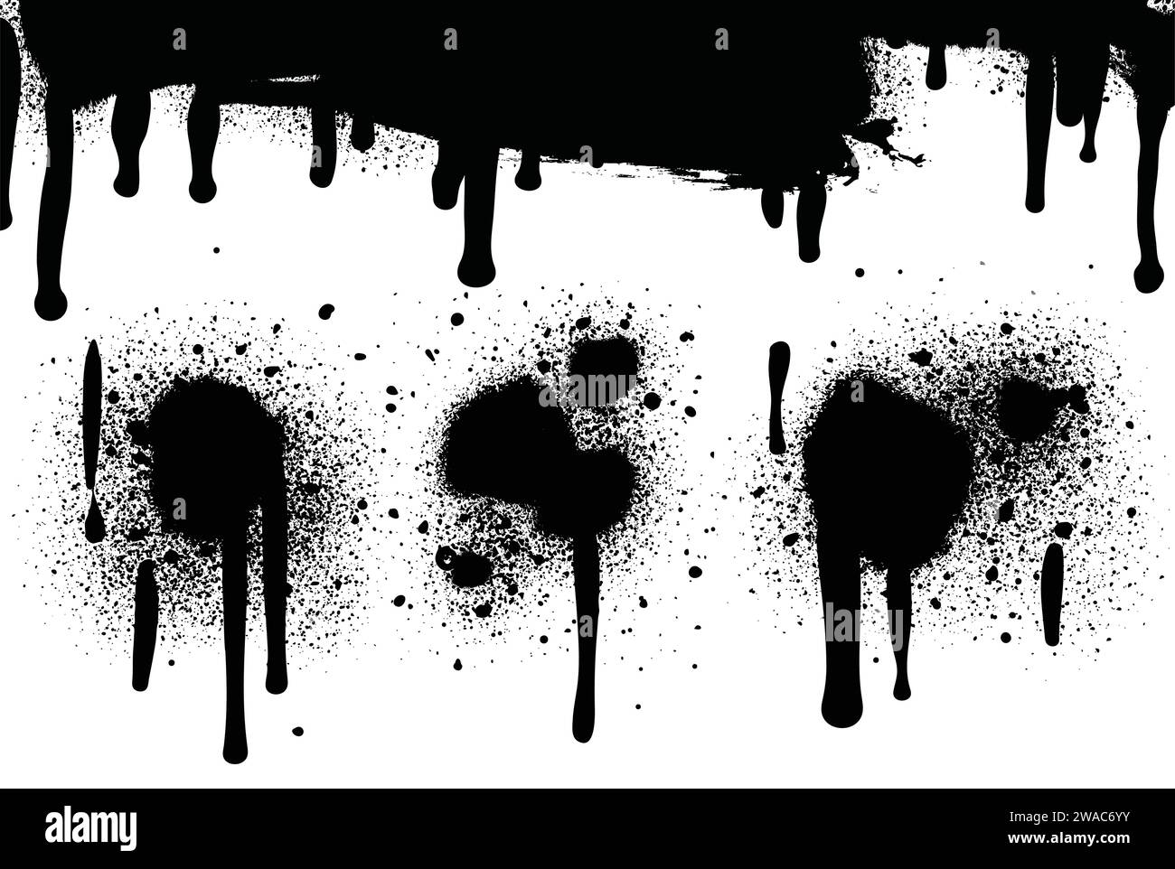 Vernice spray di colore nero o elemento di design graffiti sullo sfondo bianco della parete. Illustrazione Vettoriale