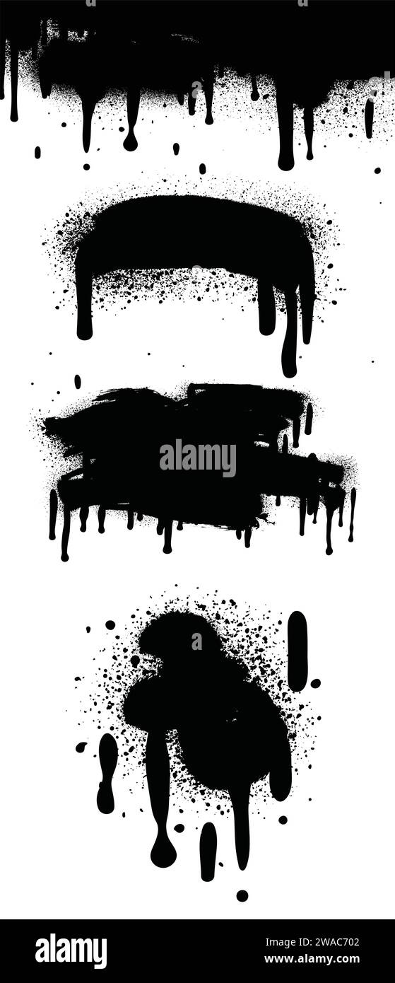 Vernice spray di colore nero o elemento di design graffiti sullo sfondo bianco della parete. Illustrazione Vettoriale