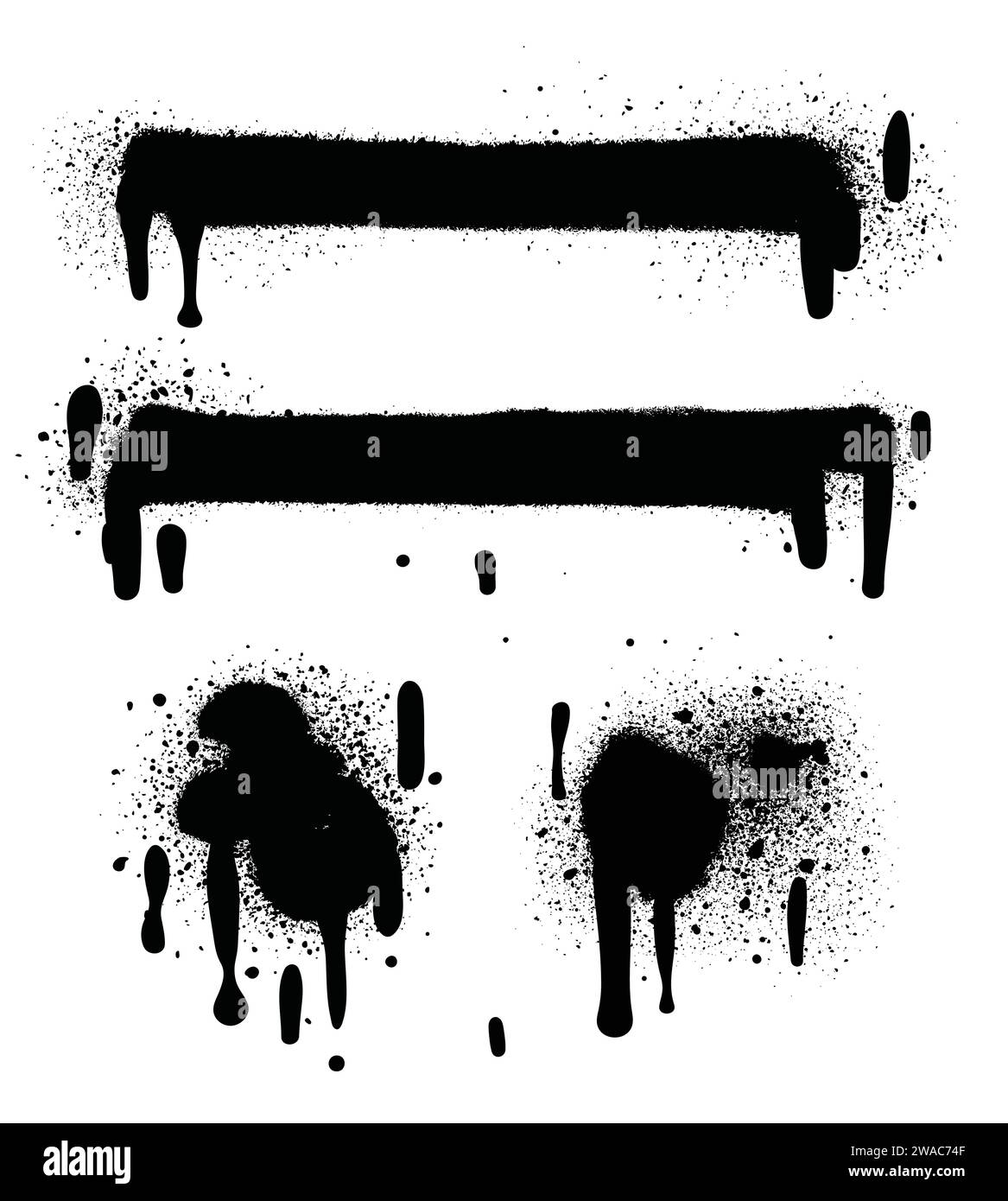 Vernice spray di colore nero o elemento di design graffiti sullo sfondo bianco della parete. Illustrazione Vettoriale