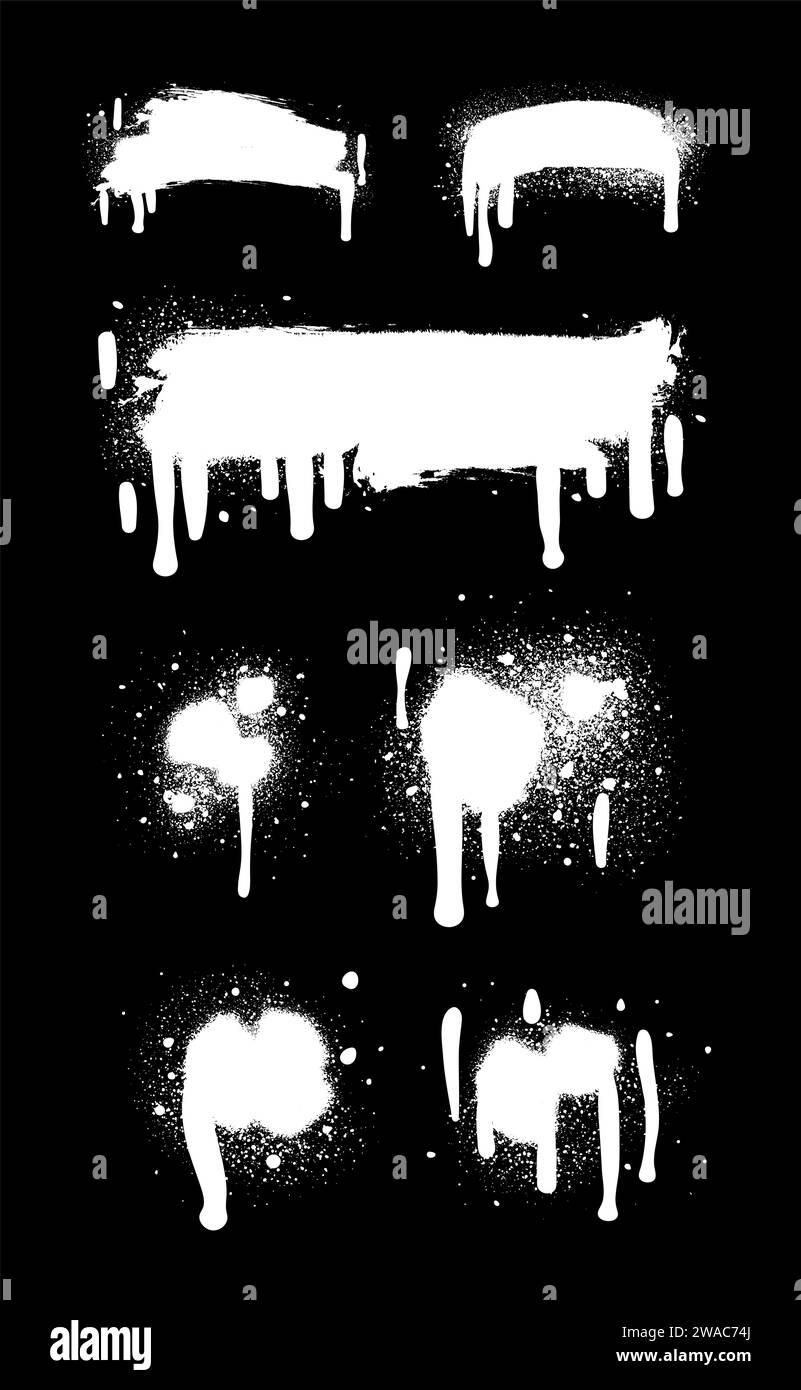 Vernice spray di colore nero o elemento di design graffiti sullo sfondo bianco della parete. Illustrazione Vettoriale