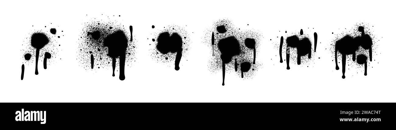 Vernice spray di colore nero o elemento di design graffiti sullo sfondo bianco della parete. Illustrazione Vettoriale