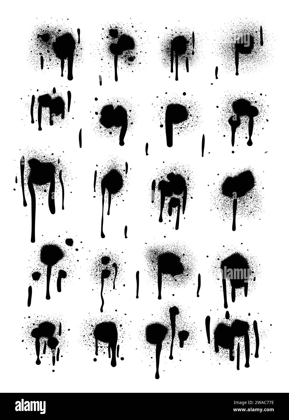 Vernice spray di colore nero o elemento di design graffiti sullo sfondo bianco della parete. Illustrazione Vettoriale