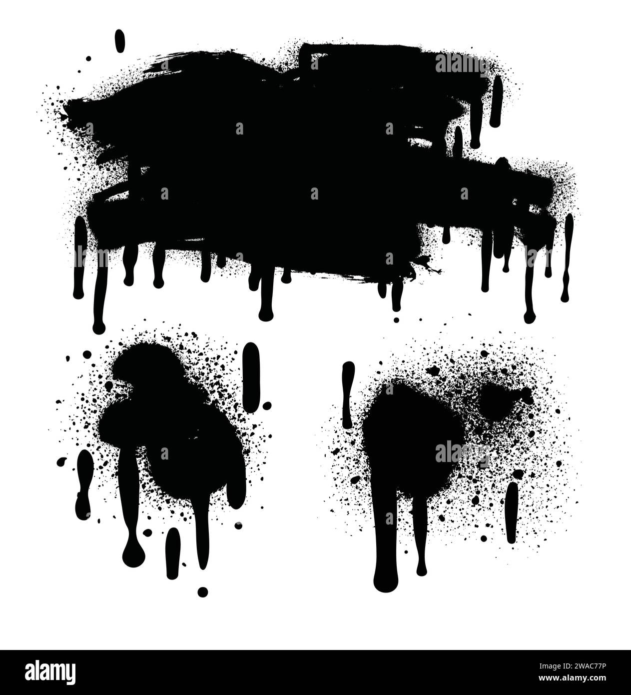 Vernice spray di colore nero o elemento di design graffiti sullo sfondo bianco della parete. Illustrazione Vettoriale