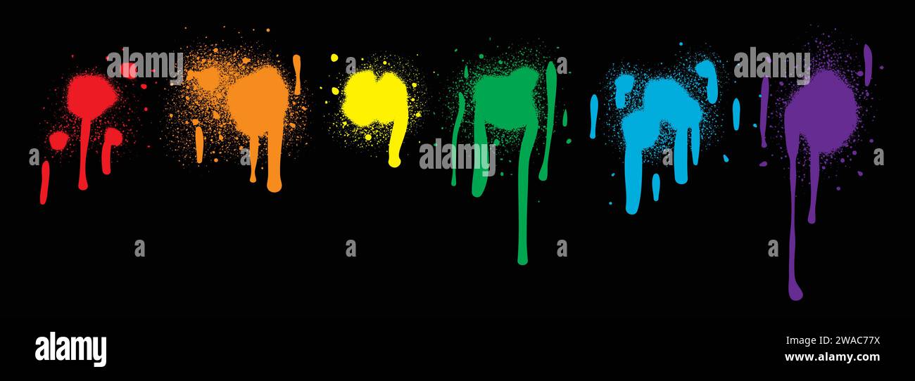 Vernice spray di colore nero o elemento di design graffiti sullo sfondo bianco della parete. Illustrazione Vettoriale