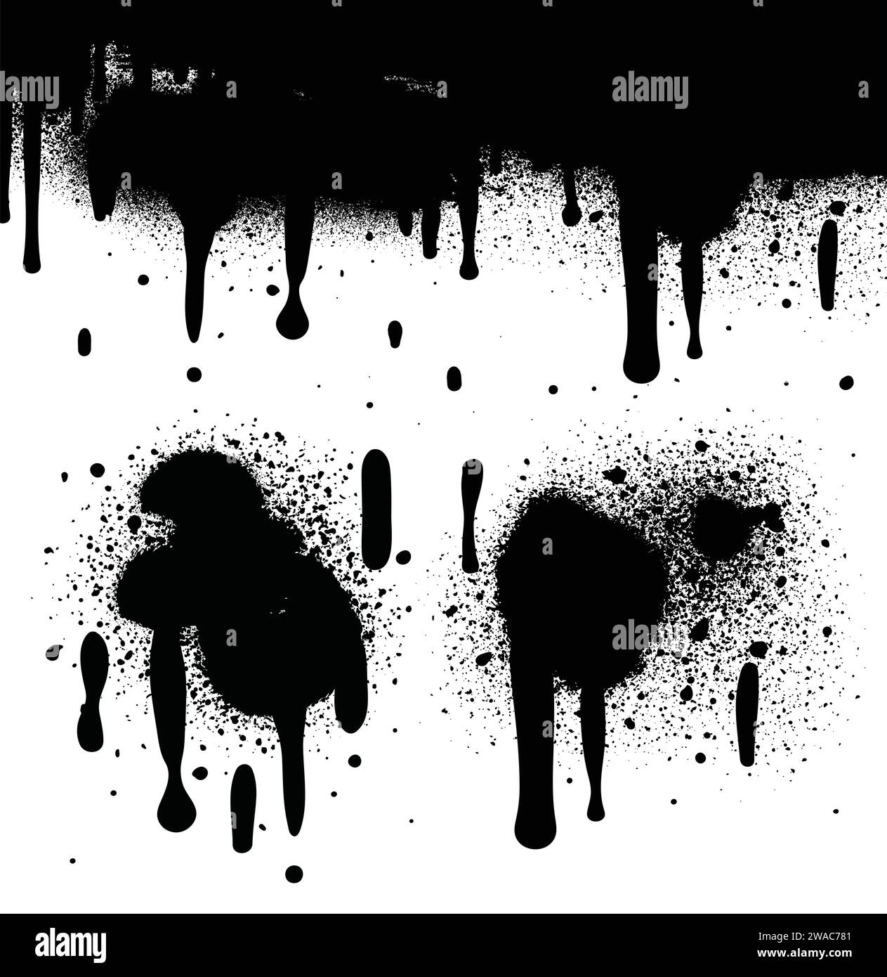 Vernice spray di colore nero o elemento di design graffiti sullo sfondo bianco della parete. Illustrazione Vettoriale