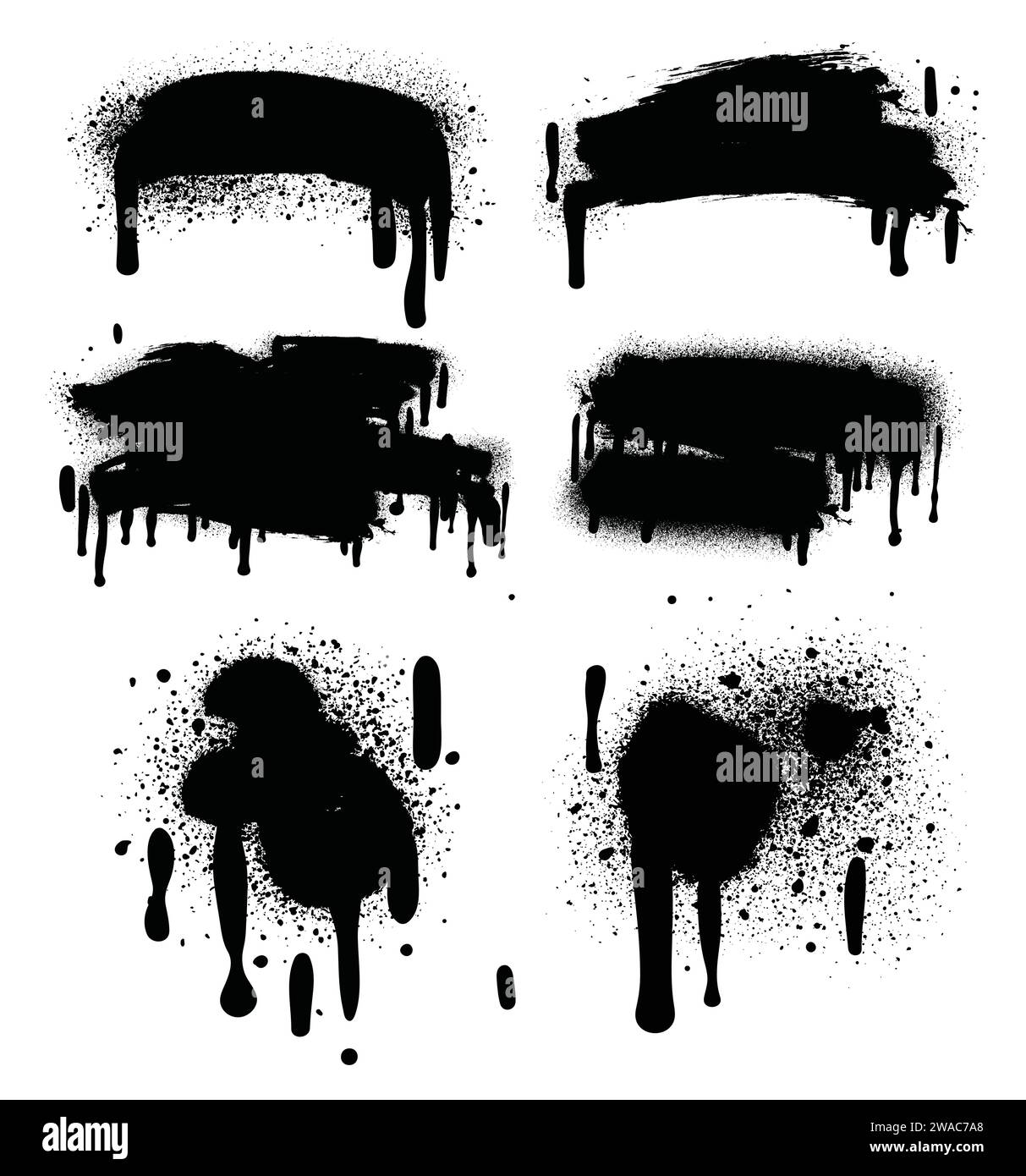 Vernice spray di colore nero o elemento di design graffiti sullo sfondo bianco della parete. Illustrazione Vettoriale