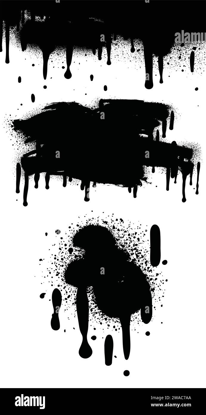 Vernice spray di colore nero o elemento di design graffiti sullo sfondo bianco della parete. Illustrazione Vettoriale