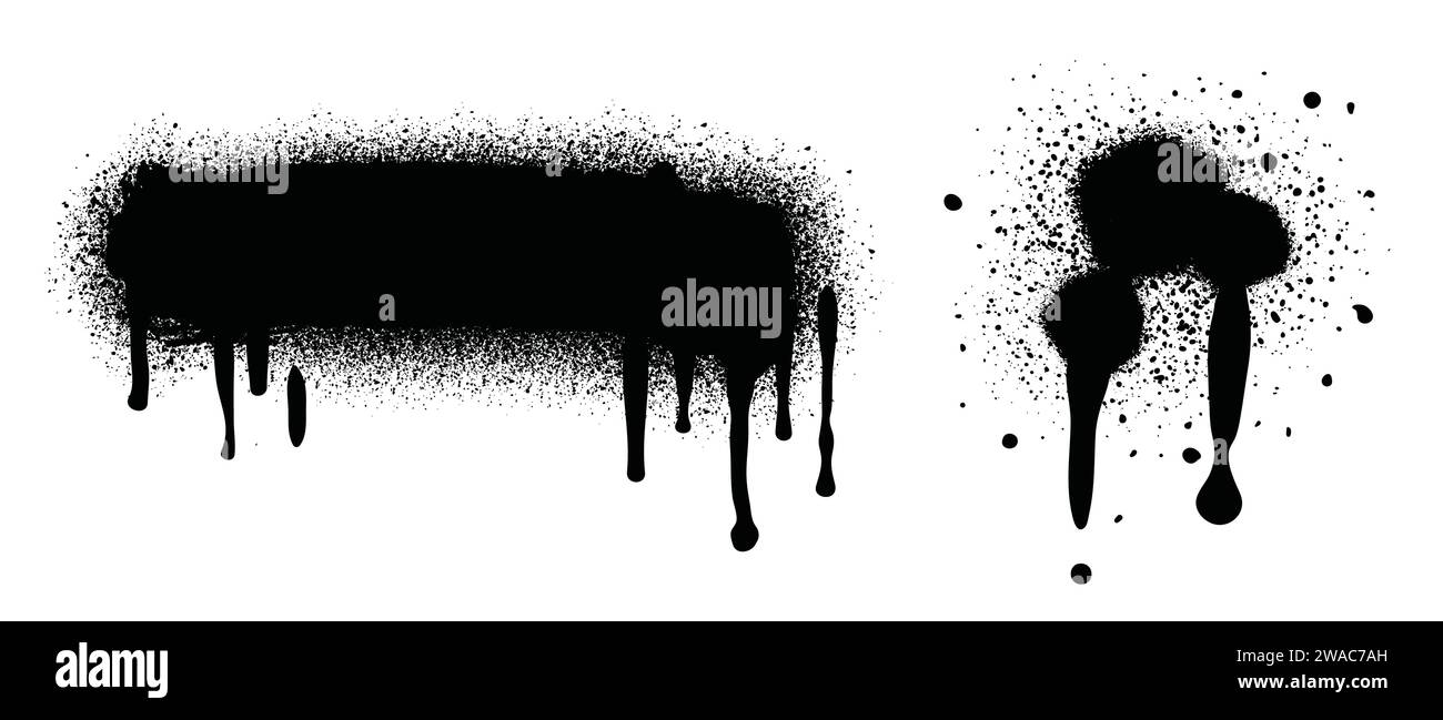 Vernice spray di colore nero o elemento di design graffiti sullo sfondo bianco della parete. Illustrazione Vettoriale