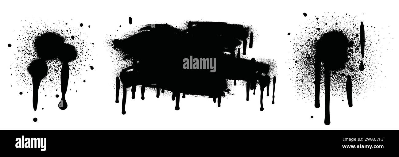 Vernice spray di colore nero o elemento di design graffiti sullo sfondo bianco della parete. Illustrazione Vettoriale