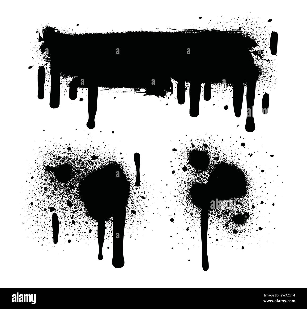 Vernice spray di colore nero o elemento di design graffiti sullo sfondo bianco della parete. Illustrazione Vettoriale