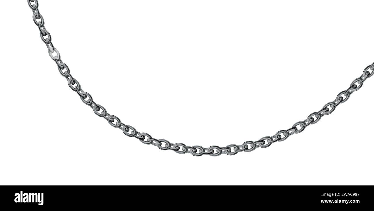 Catena d'argento isolata su sfondo bianco. Realistico metallo grigio. Collana in argento. Catena Platinum. Illustrazione vettore gioielli in ferro di lusso per annunci, fl Illustrazione Vettoriale