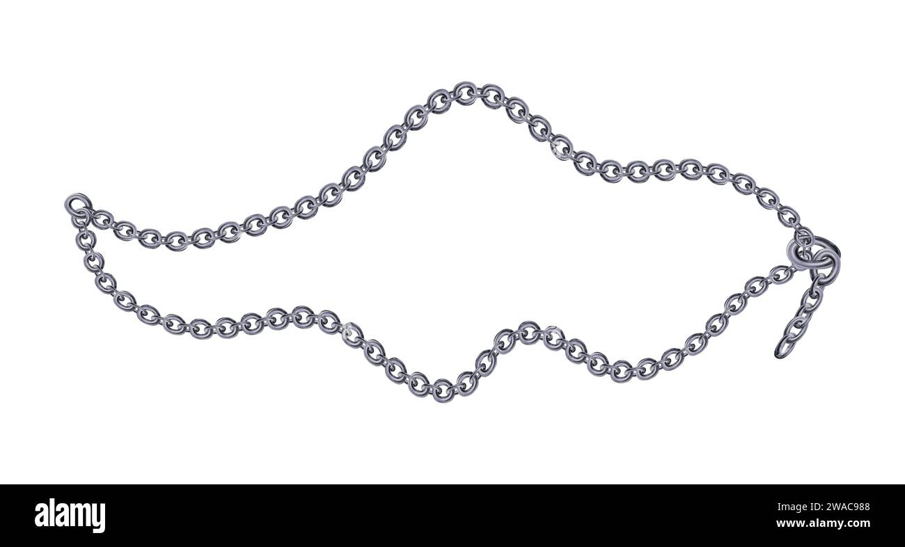 Catena d'argento isolata su sfondo bianco. Realistico metallo grigio. Collana in argento. Catena Platinum. Illustrazione vettore gioielli in ferro di lusso per annunci, fl Illustrazione Vettoriale