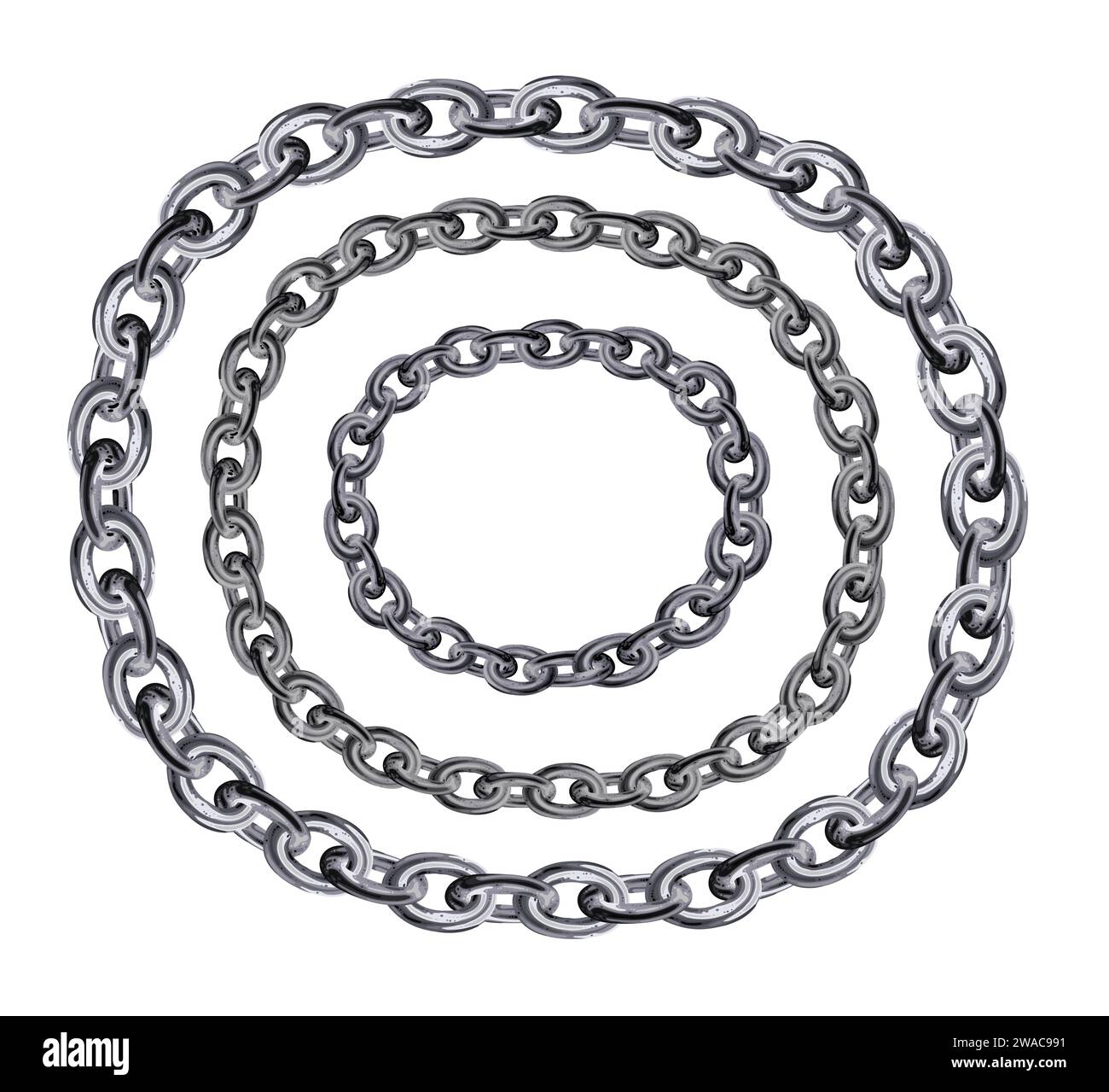 Catena d'argento isolata su sfondo bianco. Realistico metallo grigio. Collana in argento. Catena Platinum. Illustrazione vettore gioielli in ferro di lusso per annunci, fl Illustrazione Vettoriale