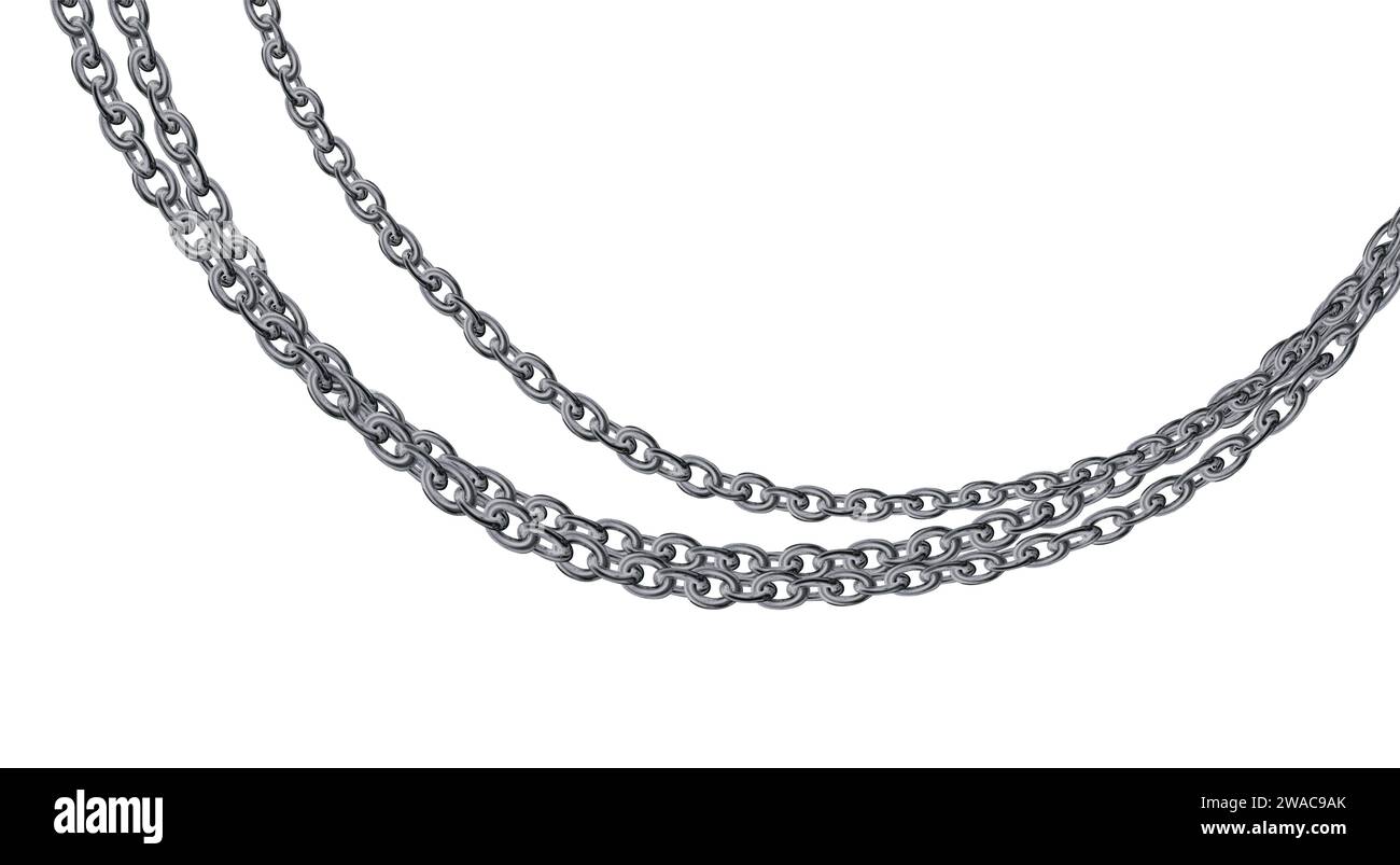 Catena d'argento isolata su sfondo bianco. Realistico metallo grigio. Collana in argento. Catena Platinum. Illustrazione vettore gioielli in ferro di lusso per annunci, fl Illustrazione Vettoriale