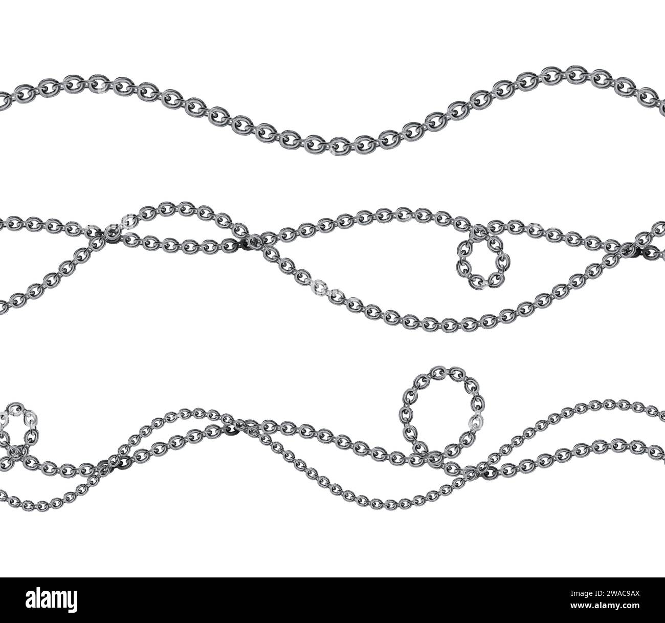 Catena d'argento isolata su sfondo bianco. Realistico metallo grigio. Collana in argento. Catena Platinum. Illustrazione vettore gioielli in ferro di lusso per annunci, fl Illustrazione Vettoriale