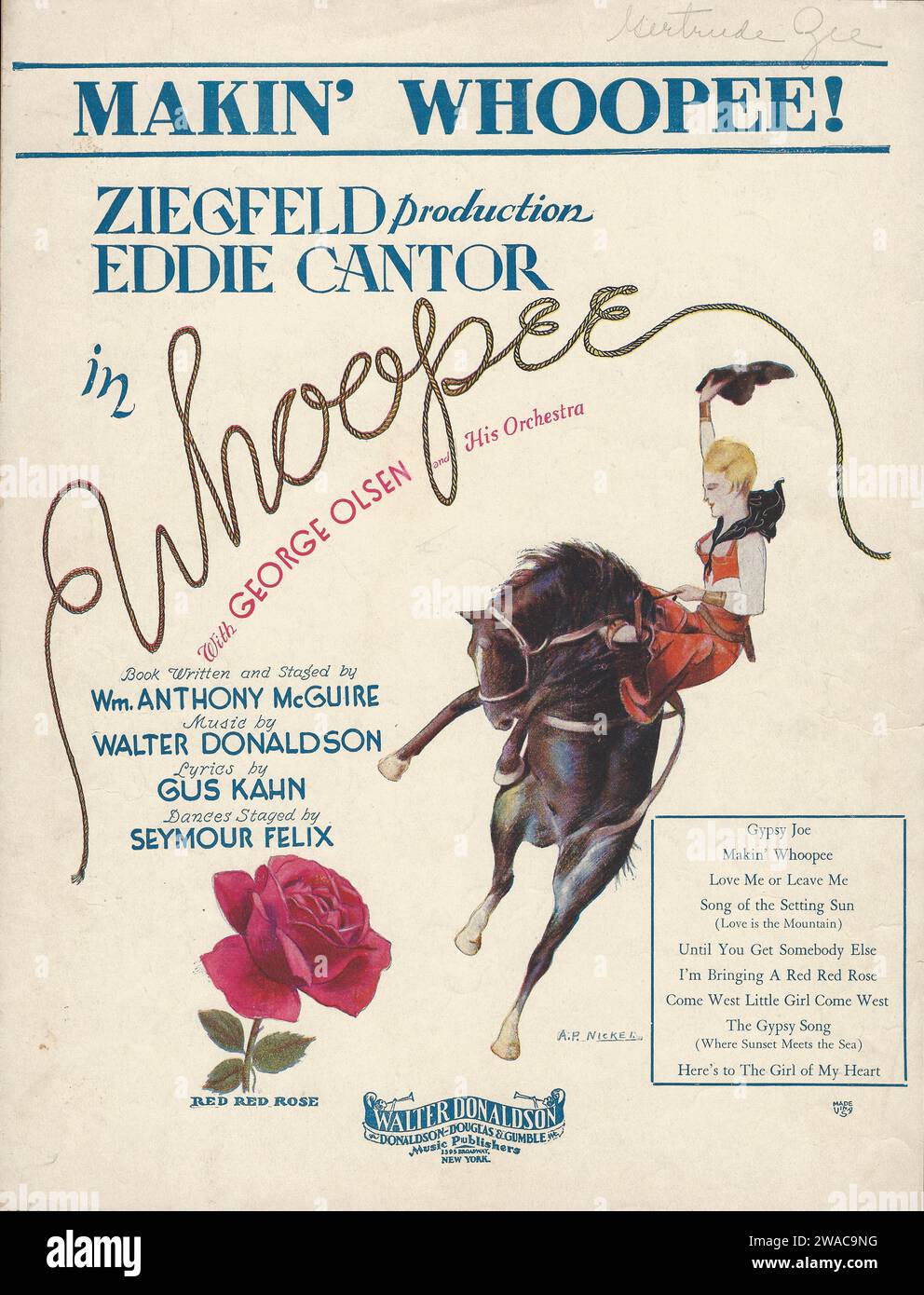 'Whoopee' 1928 Eddie Cantor Musical Sheet Music Cover Foto Stock