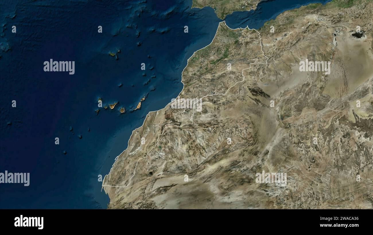 Marocco delineato su una mappa satellitare ad alta risoluzione Foto Stock