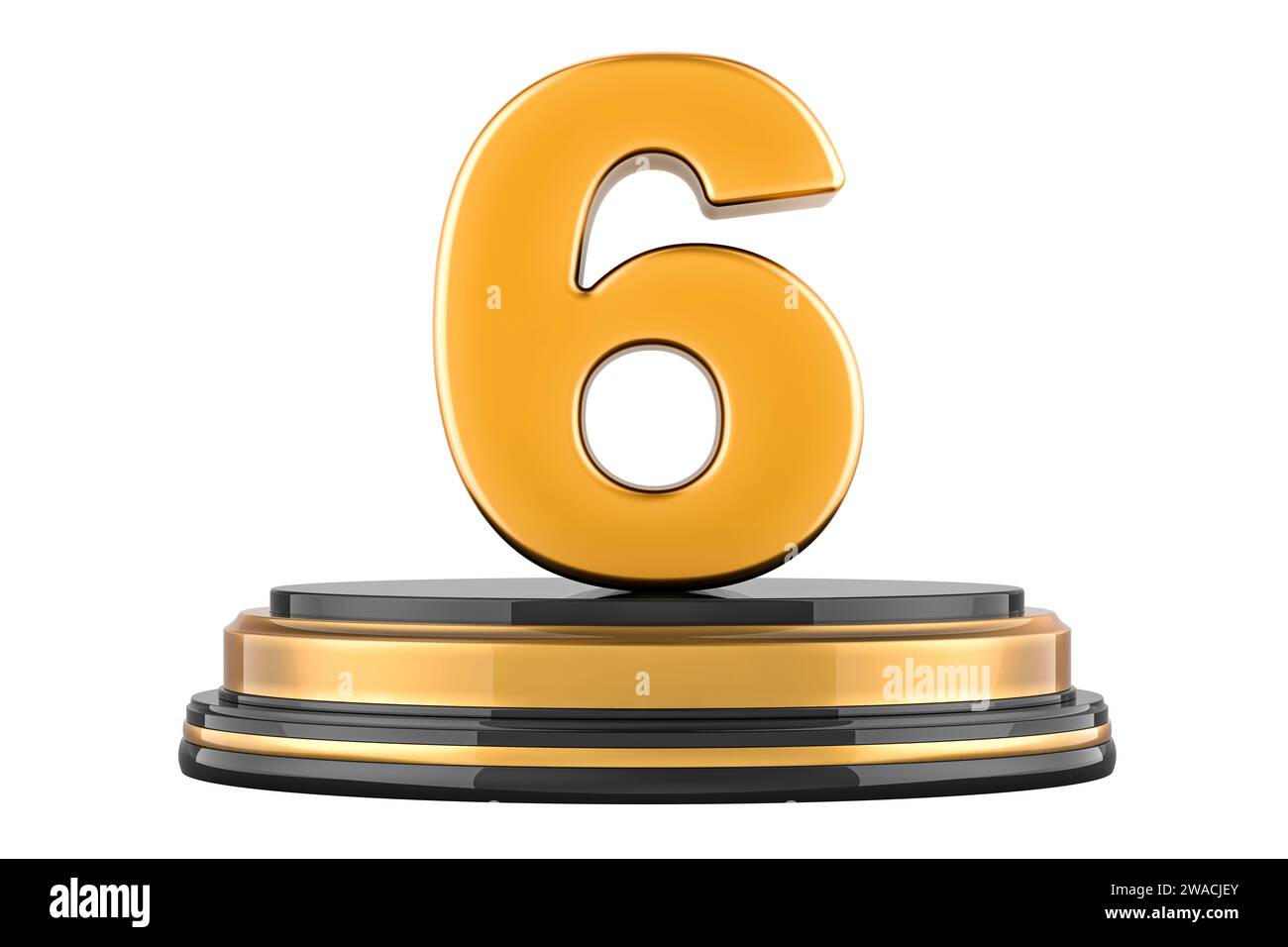 Golden 6, premio del podio. Rendering 3D isolato su sfondo bianco Foto Stock
