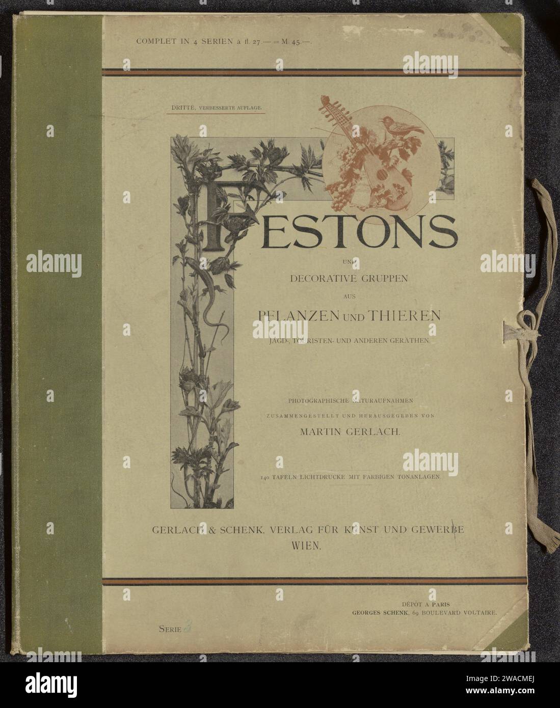 Feste e gruppi decorativi insieme a un alfabeto ornamentale di piante e animali caccia, turismo e altre attrezzature serie 3, 1897 carta portfolio. cartone. collotipo/stampa di lino (materiale) Foto Stock