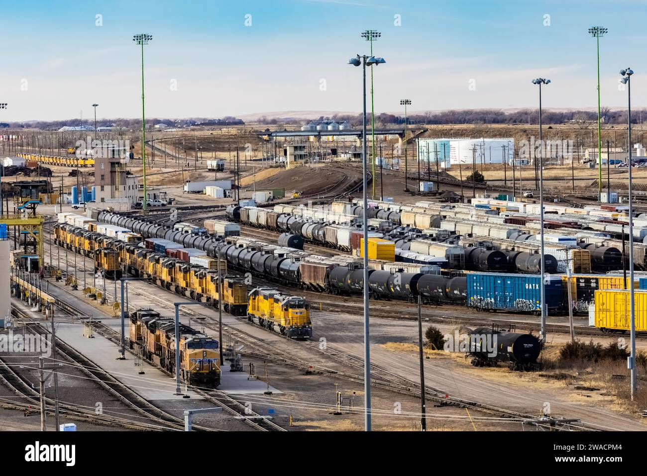 Bailey Yard, il più grande cantiere di classificazione ferroviaria del mondo, Union Pacific Railroad, North Platte, Nebraska, USA [nessun rilascio di proprietà; licenze editoriali Foto Stock