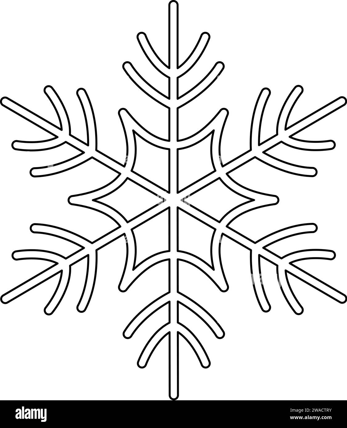 Grazioso fiocco di neve isolato su sfondo bianco. Icone di neve piatte, silhouette. Bell'elemento per lo striscione natalizio, biglietti e cartoline. Ornamento di Capodanno. Illustrazione vettoriale Illustrazione Vettoriale