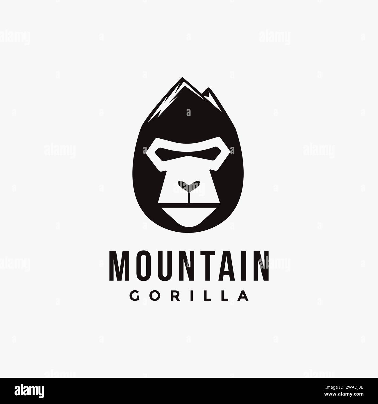 Icona con logo gorilla testa di montagna modello vecto su sfondo bianco Illustrazione Vettoriale