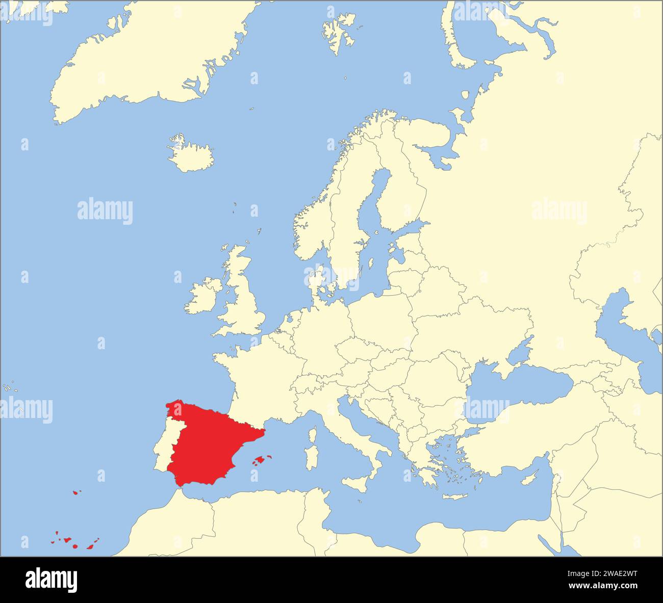 Mappa delle località del REGNO DI SPAGNA, EUROPA Illustrazione Vettoriale