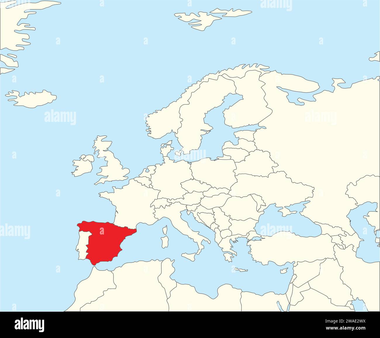 Mappa delle località del REGNO DI SPAGNA, EUROPA Illustrazione Vettoriale