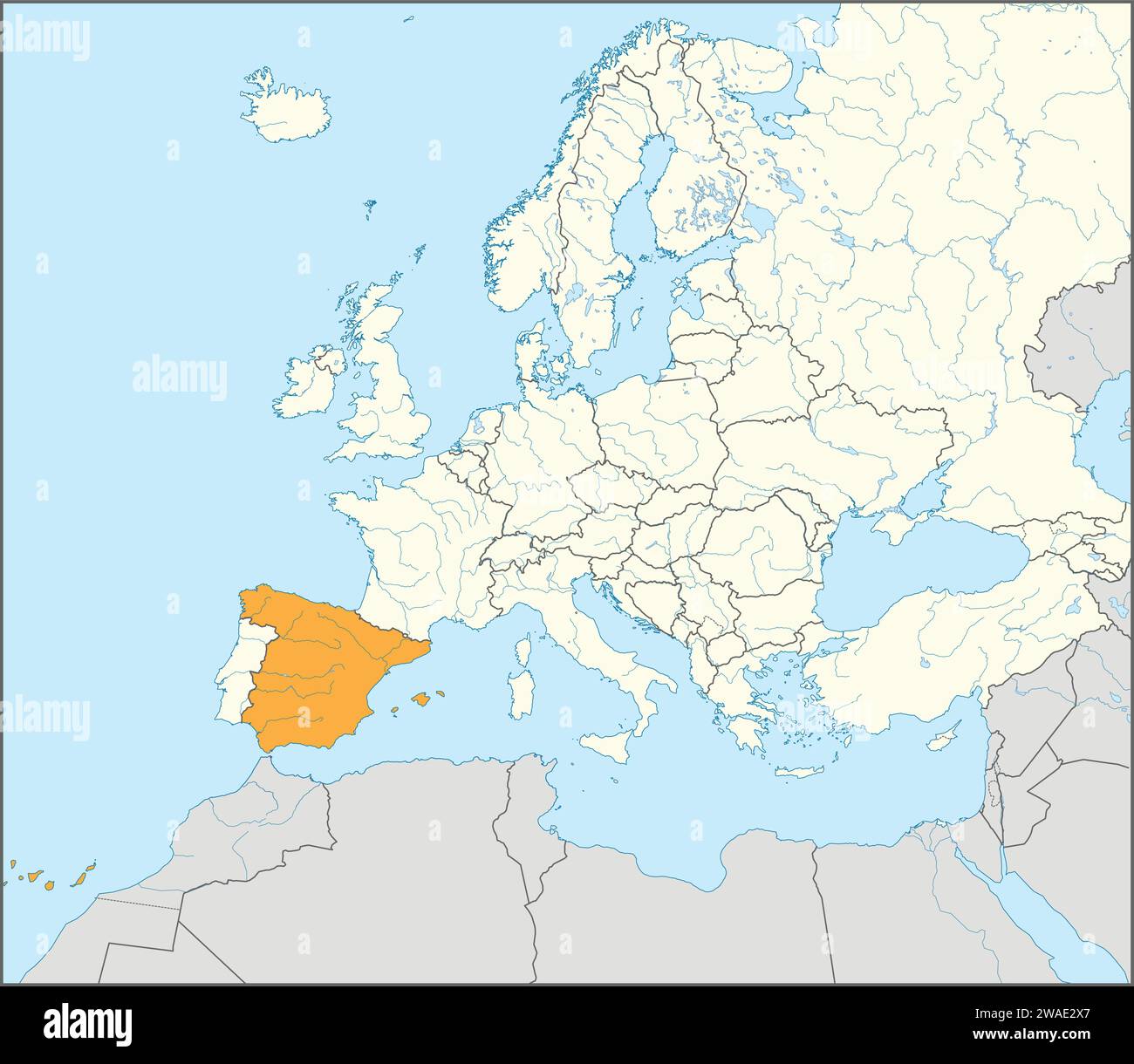 Mappa delle località del REGNO DI SPAGNA, EUROPA Illustrazione Vettoriale
