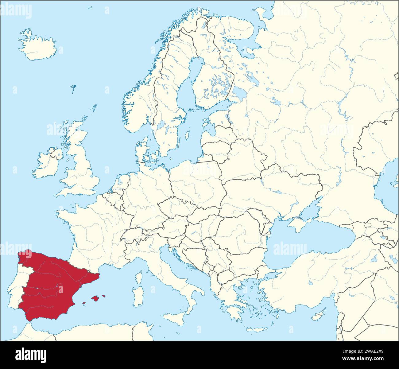 Mappa delle località del REGNO DI SPAGNA, EUROPA Illustrazione Vettoriale