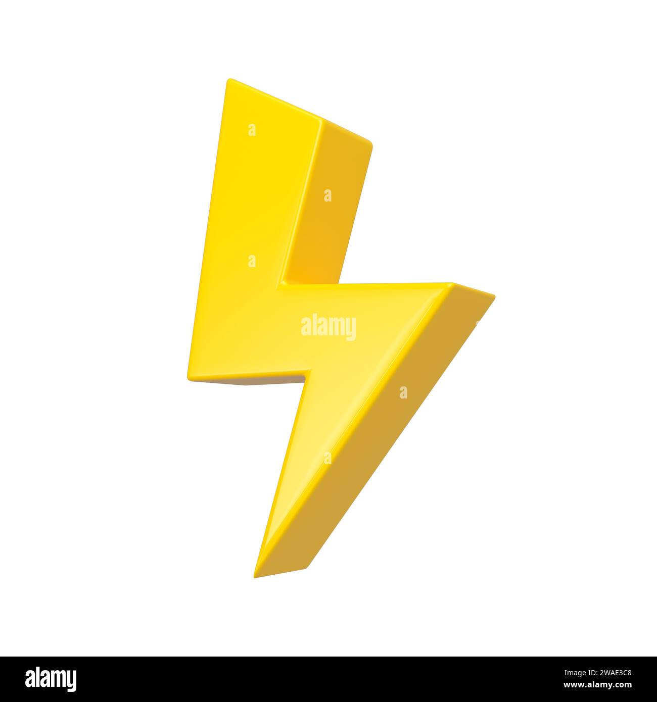 Icona gialla con bullone lampeggiante. Isolamento da fulmini o tuoni. Simbolo di energia, pericolo e potenza rendering 3D. Foto Stock