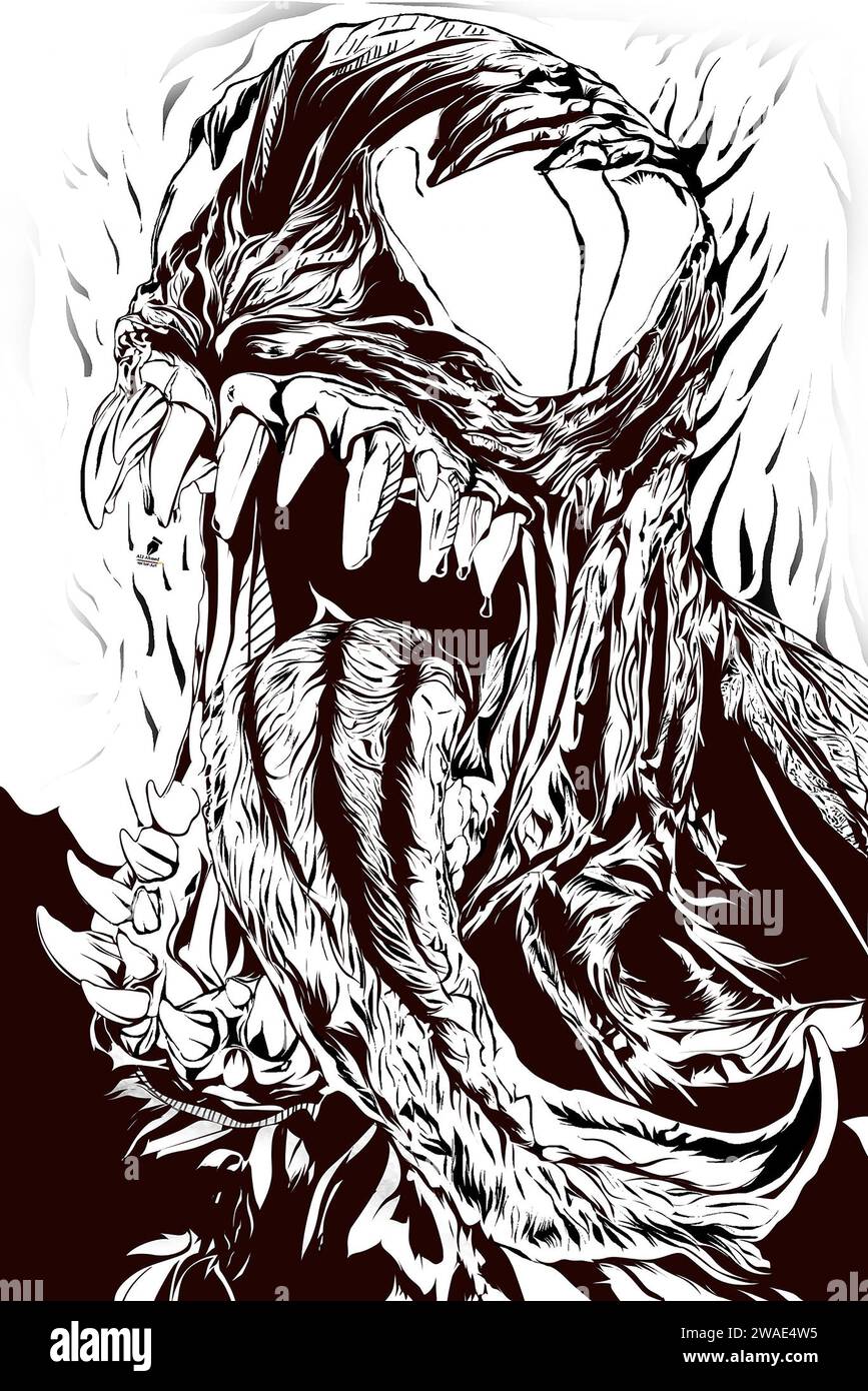 Immagine verticale del carattere Venom su sfondo bianco Foto Stock