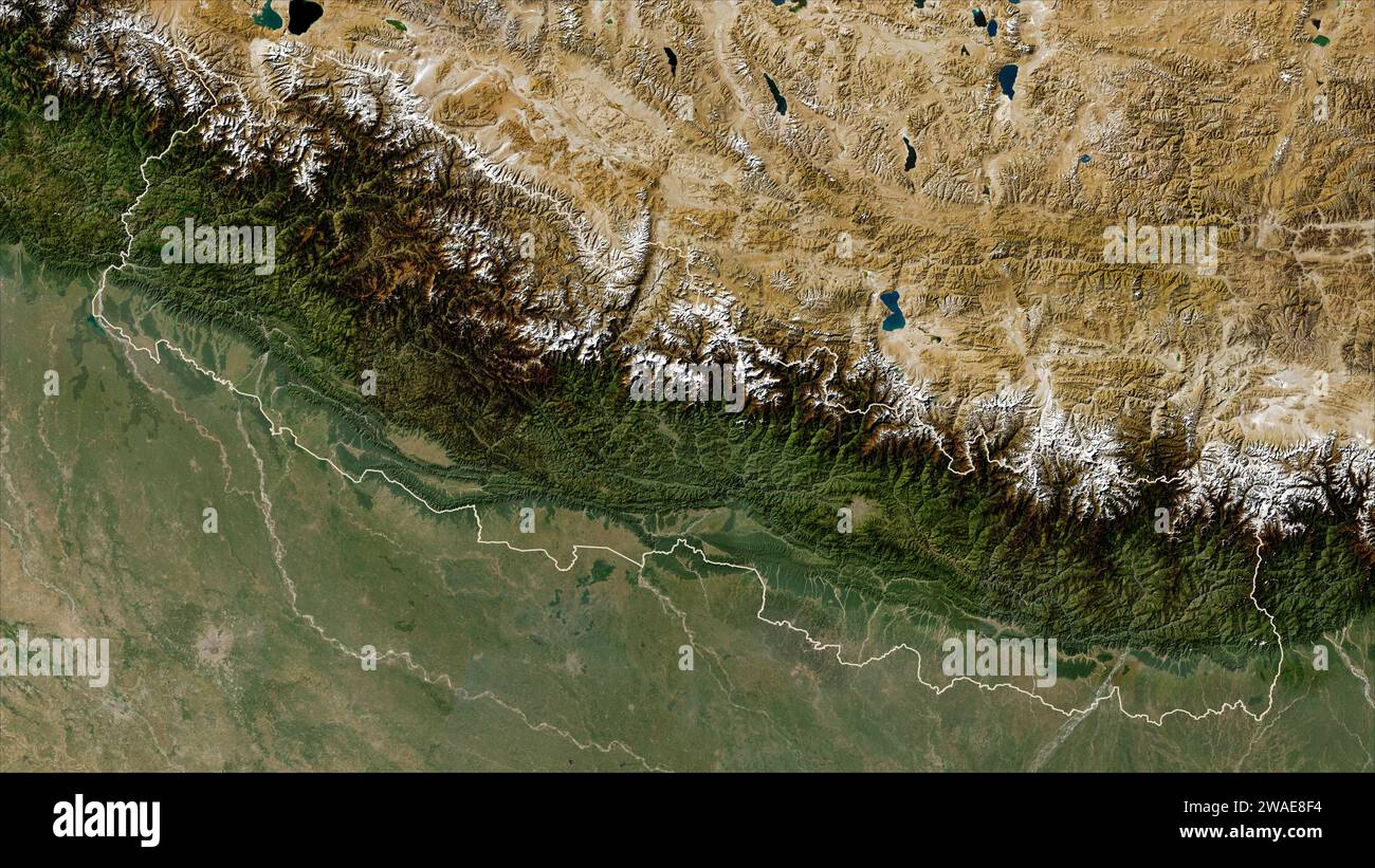 Nepal delineato su una mappa satellitare a bassa risoluzione Foto Stock