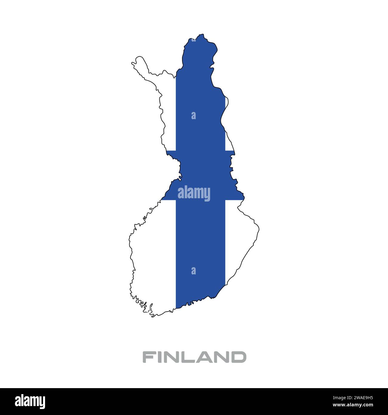 Illustrazione vettoriale della bandiera finlandese con contorni neri su sfondo bianco Illustrazione Vettoriale