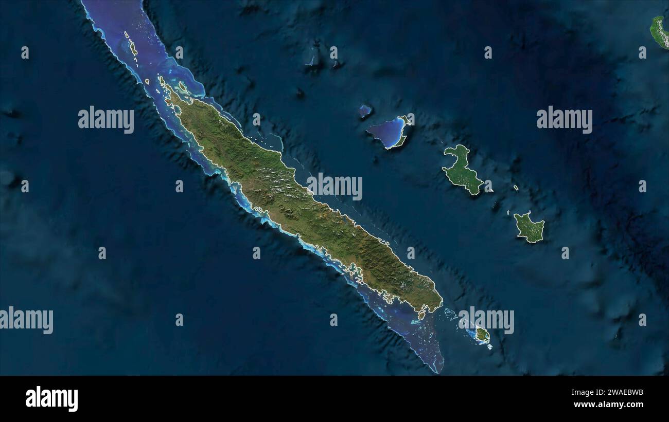 Nuova Caledonia delineata su una mappa satellitare ad alta risoluzione Foto Stock