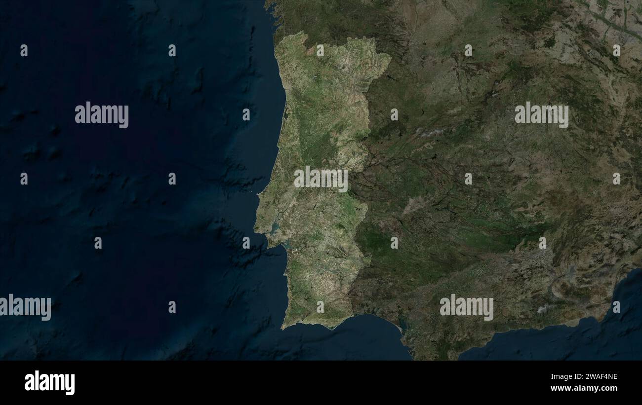 Portogallo evidenziato su una mappa satellitare ad alta risoluzione Foto Stock