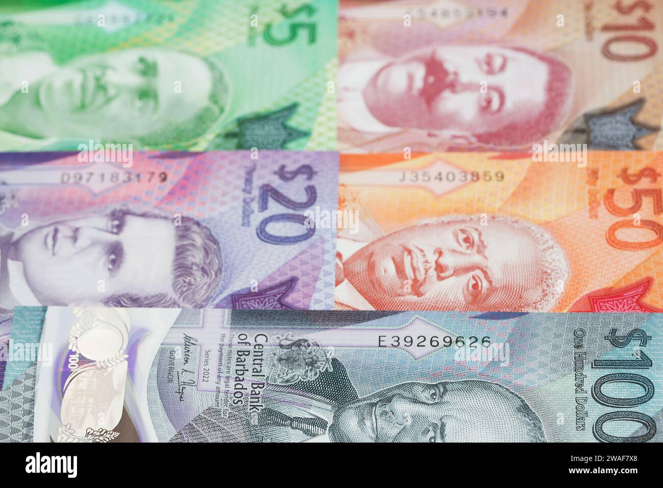 Denaro delle Barbadiane - dollaro un background commerciale Foto Stock