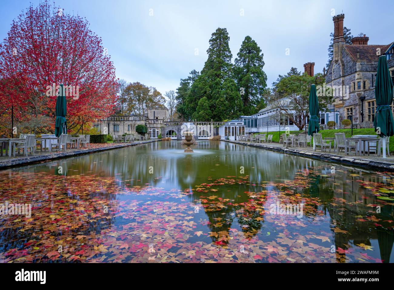 The Pond at the Rhinefield House Hotel, The New Forest, Hampshire, Inghilterra, Regno Unito Foto Stock