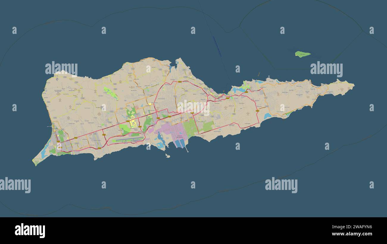 Saint Croix - Isole Vergini americane evidenziate su una mappa topografica in stile OSM Germany Foto Stock