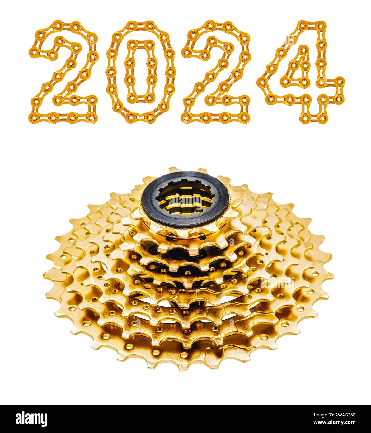 Nuova cassetta dorata per la sostituzione della trasmissione con Happy New Year 2024 Foto Stock