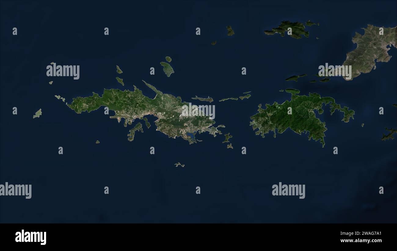 Isole Vergini americane - Saint Thomas evidenziato su una mappa satellitare a bassa risoluzione Foto Stock