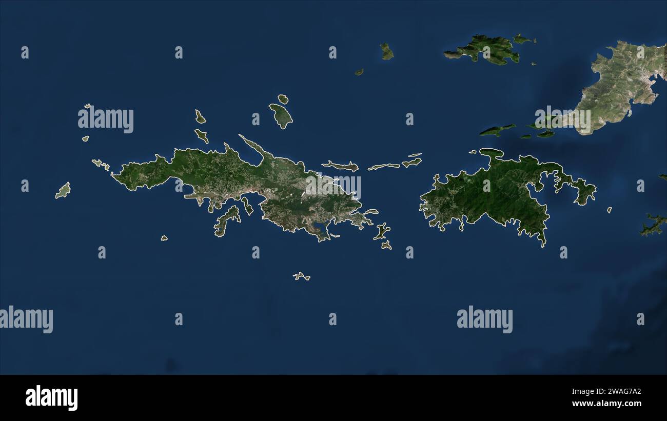 Isole Vergini americane - Saint Thomas delineato su una mappa satellitare a bassa risoluzione Foto Stock