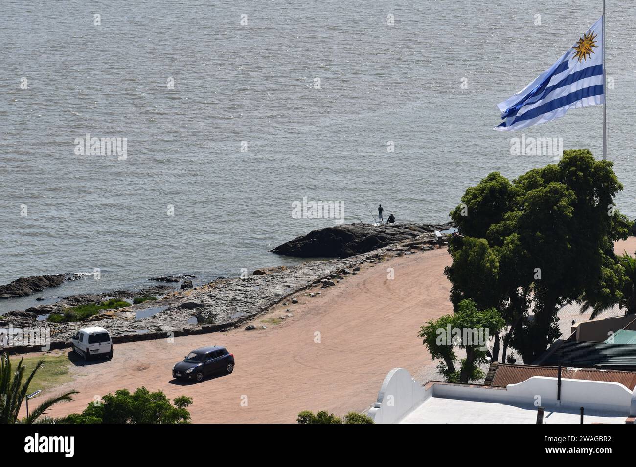 Bandera de Uruguay flameando Foto Stock