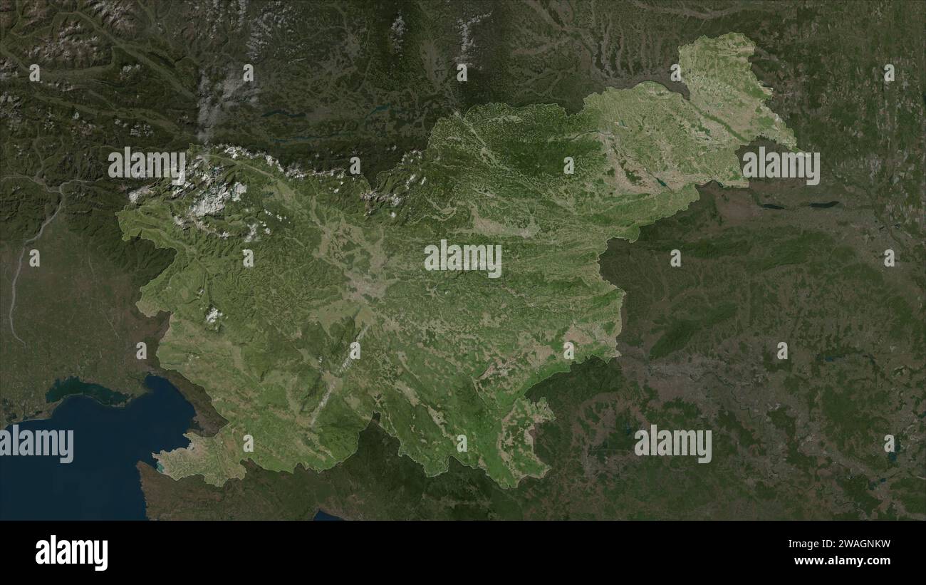 Slovenia evidenziata su una mappa satellitare ad alta risoluzione Foto Stock