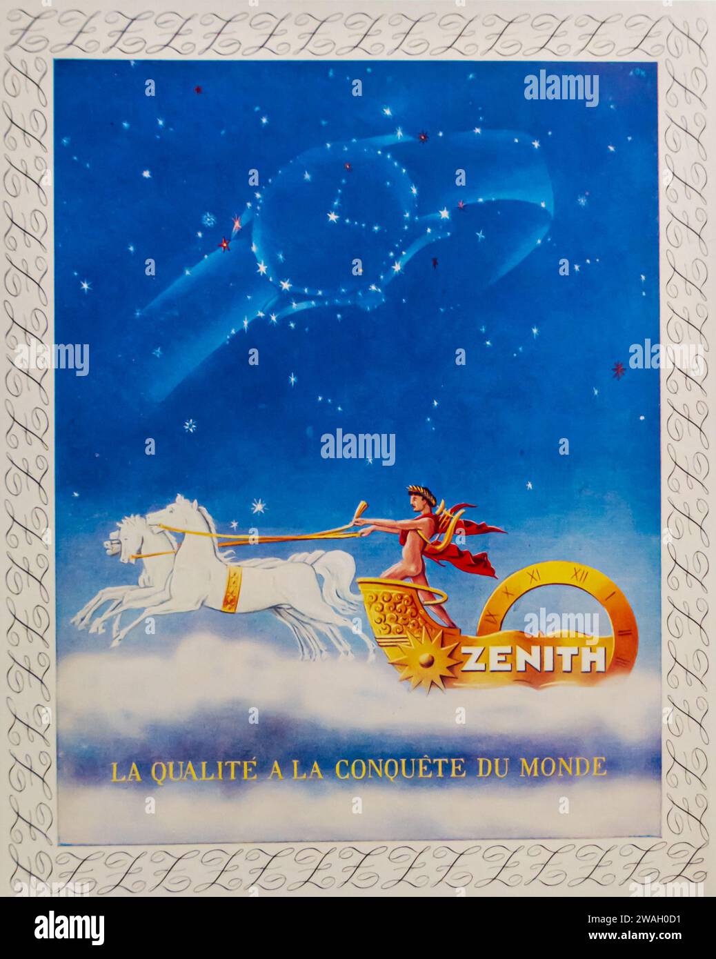 1946 pubblicità della rivista svizzera per Zenith Watch Company, Svizzera Foto Stock