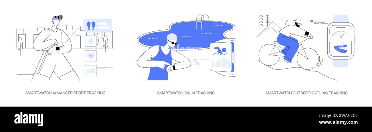 Il tracking dello smartwatch è caratterizzato da illustrazioni vettoriali isolate dei cartoni animati se Illustrazione Vettoriale