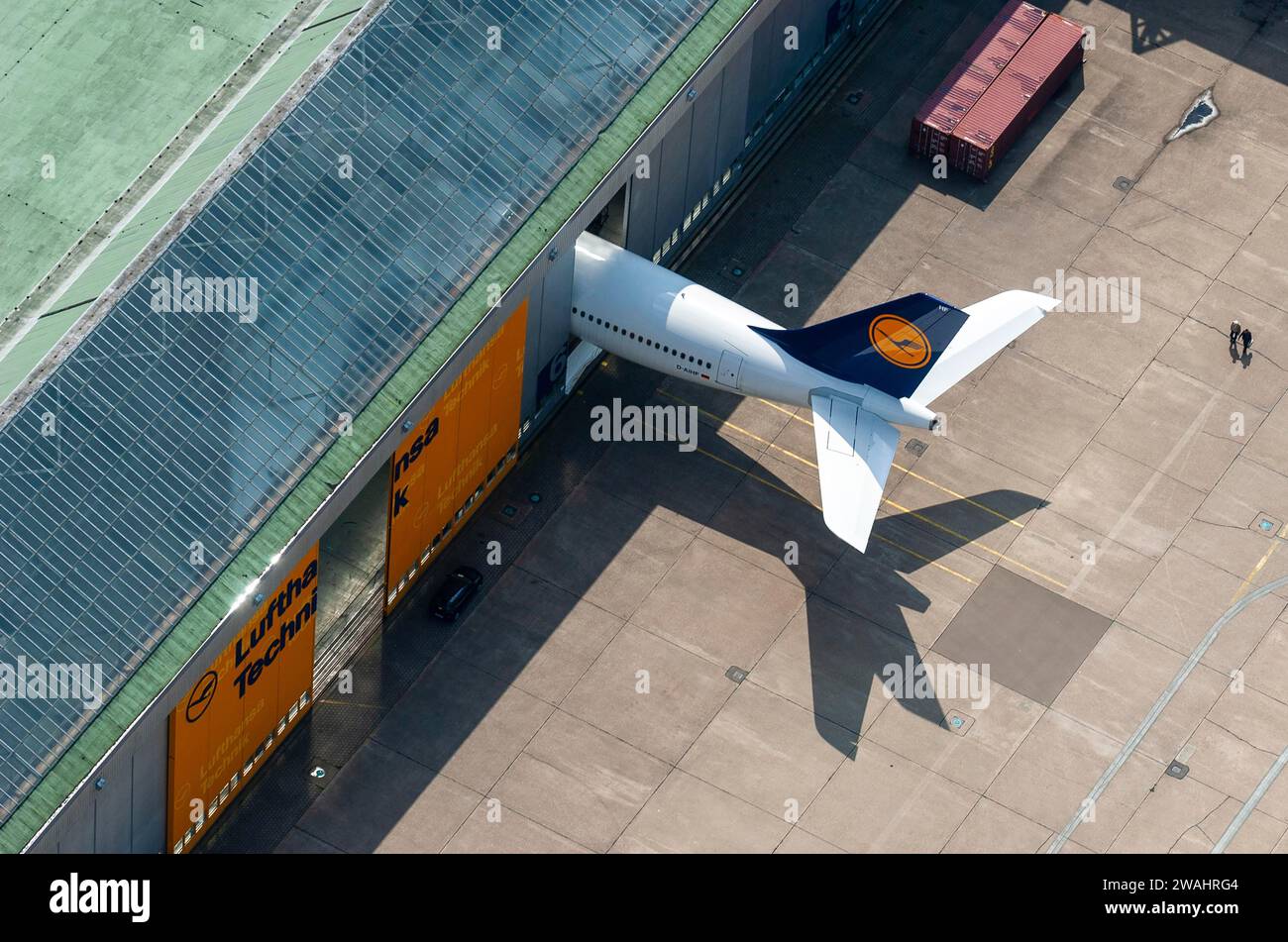 Airbus A340, D-AIHF, unità di coda, manutenzione, tecnologia, Lufthansa Technik, Amburgo, Germania Foto Stock