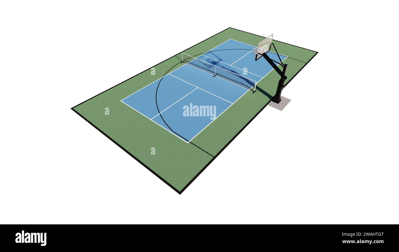 vista aerea di una combinazione di pallacanestro e pallacanestro, visualizzazione di rendering 3d multisport Foto Stock